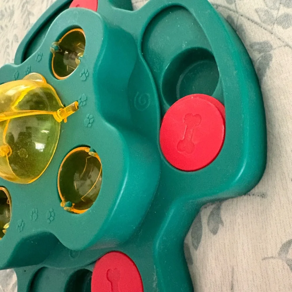 Interactive Green and Yellow Puzzle Feeder/Toy for dogs.